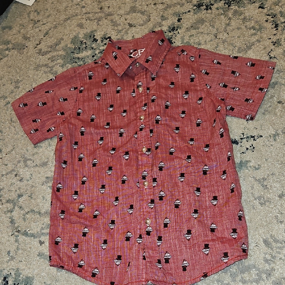 Coral Pink Casual Button Down Shirt with Geometric Pattern